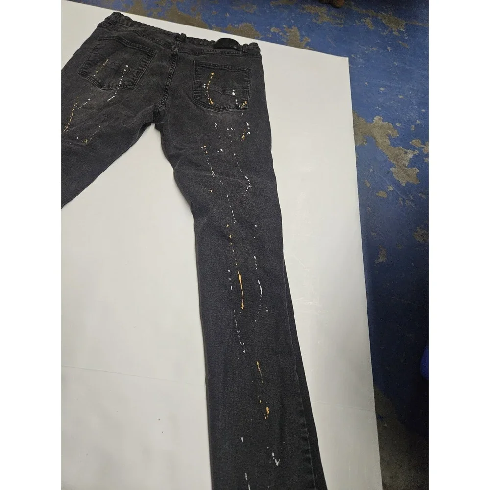 Rue21 Premium Skinny Distressed Paint Splatter Jeans Black Men's 38x32